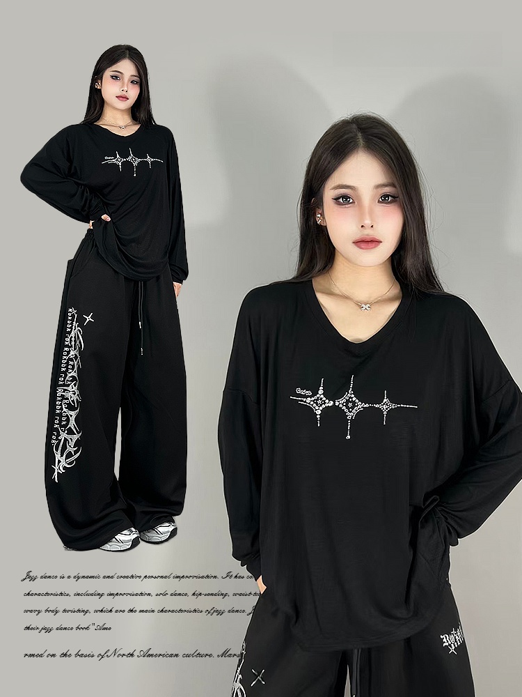 Streetwear Brand Logo - تي شيرت فضفاض بأكمام طويلة للرقص
